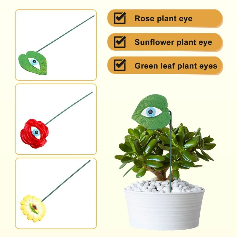 6PCS Resin Plant Eyes Stakes Novelty Rose Sunflower Green Leave Plant Garden Stakes Funny Floral Plant Pick Ornaments