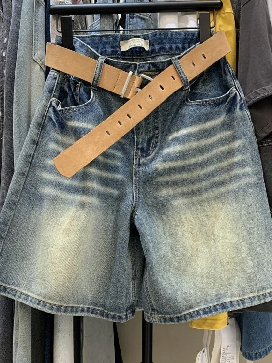 

Summer Thin Five-Point Loose Fit Men's Denim orts Youthful Vitali Straight Leg Casual Pure Color mid Waist orts