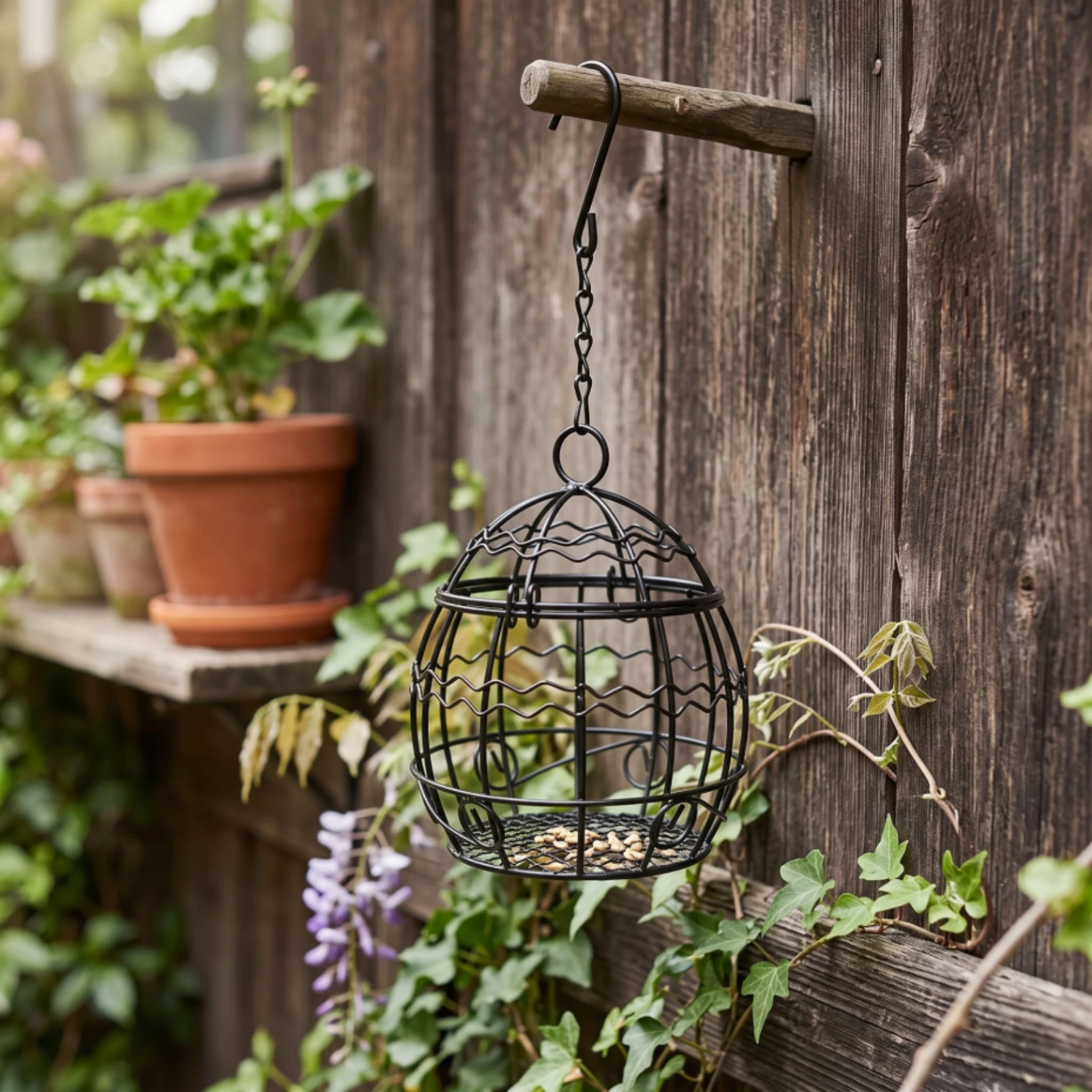 Hanging Bird Feeder Sturdy Bird Feeder with Cage Suet Ball Holder Rust-Resistant No-Melt for Gardeners, Garden, Backyard