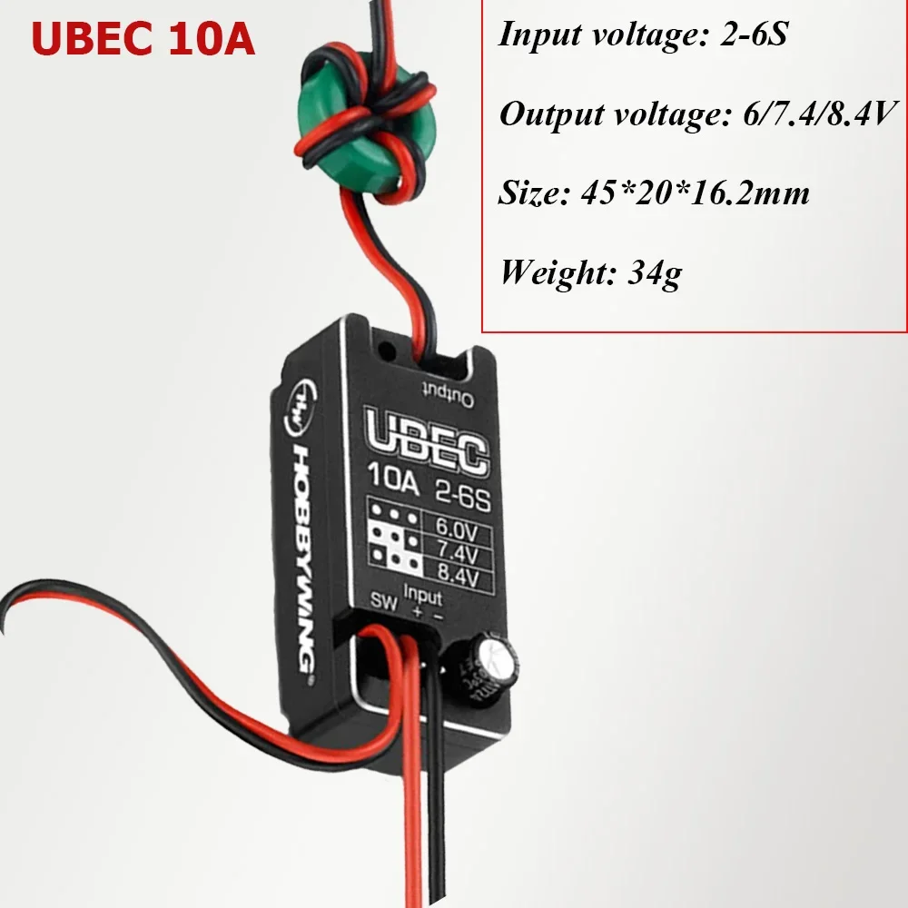 Hobbywing 10A 2-6S 10A-15A impermeable UBEC ajustable 6V/7,4 V/8,4 V con salida JR para vehículos trepadores, modelos de camiones