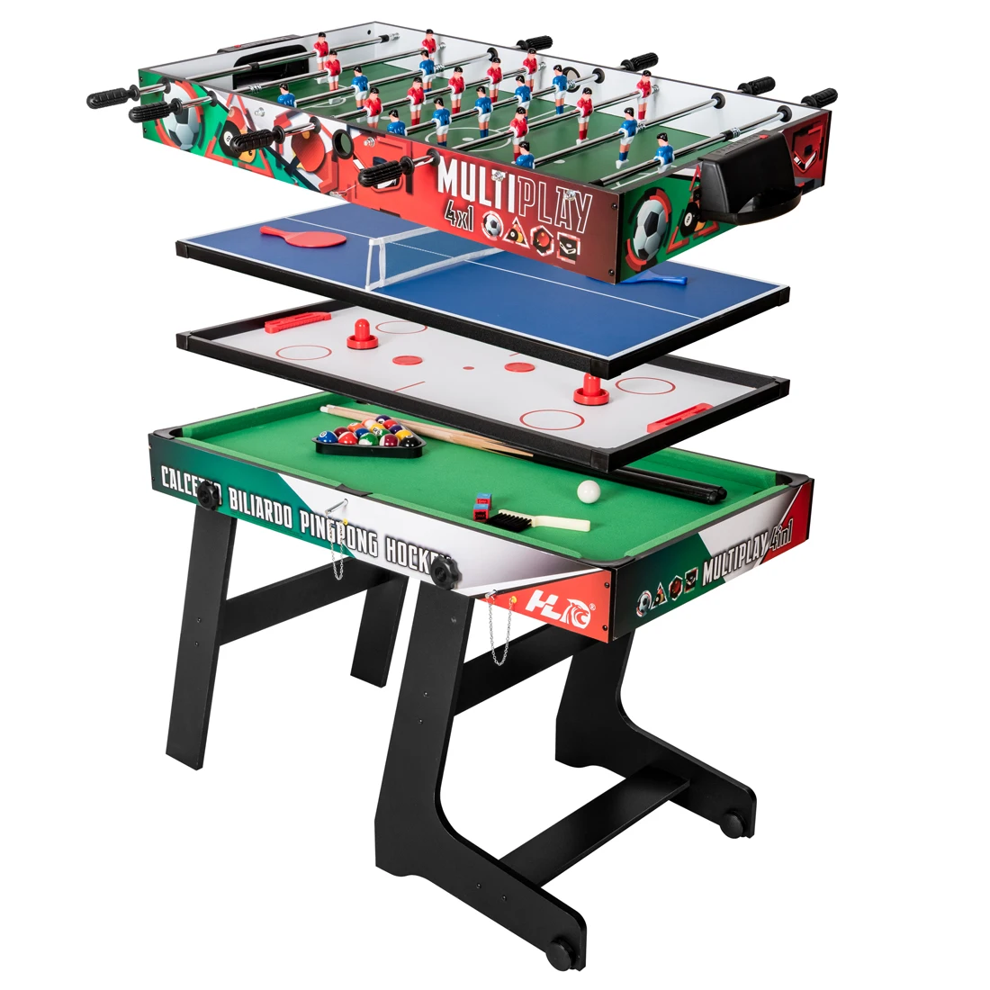 Mesa multijuegos HLC 4 en 1 | futbolín, billar, tenis de mesa, hockey 🎯