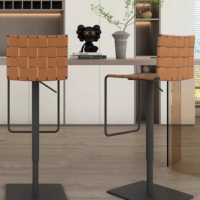 

Trendy Adjustable Back Bar Stool Nordic Modern Leather Comfortable Swivel Chair Minimalist High Taburete Alto Living Room Chair