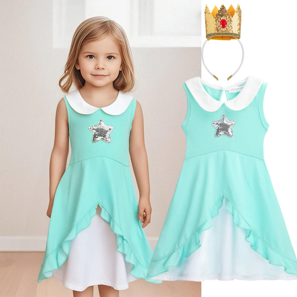 

Girls Q-version Dress Sleeveless Cotton Sling Skirt Girl Princess Cute Summer Clothes Toddler 2-10 Years Crown Matching Set 2025