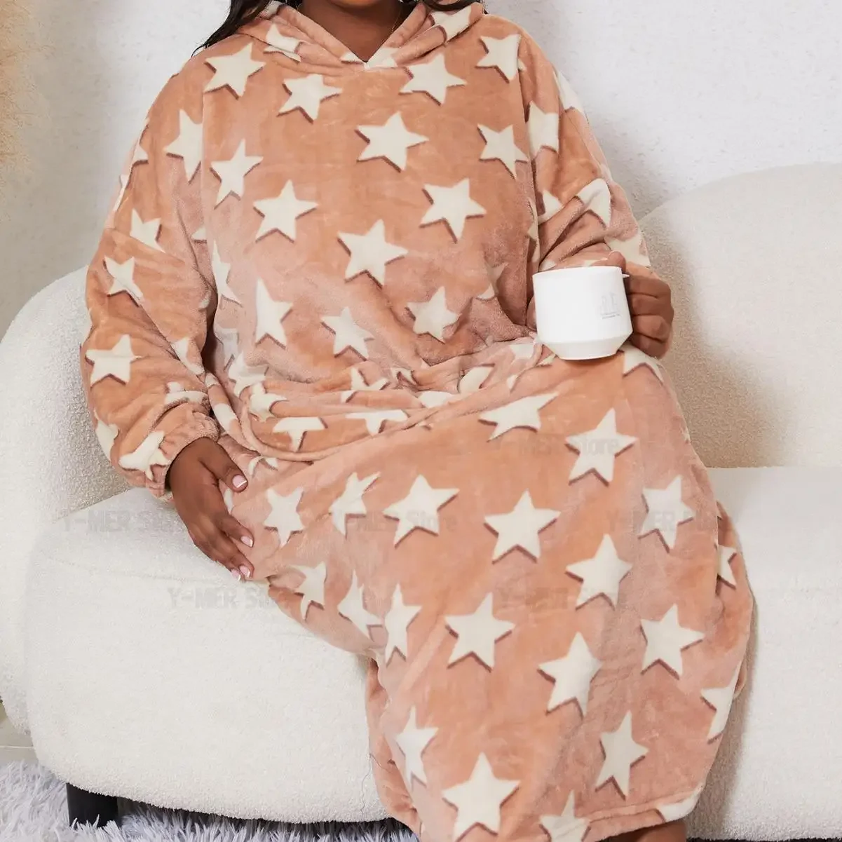 Winter Warm Flannel Sleepwear Women Long Robe Big Size 3XL Nightwear with Pocket Lady Cozy Hooded Home Clothes Fleece Blanket