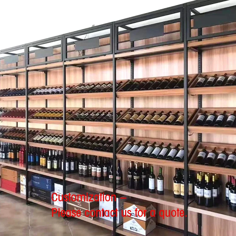 

custom.Custom-made Steel and Wood Structure Shelves Are Used Wine Display or Product Placement in Supermarket bar Shops