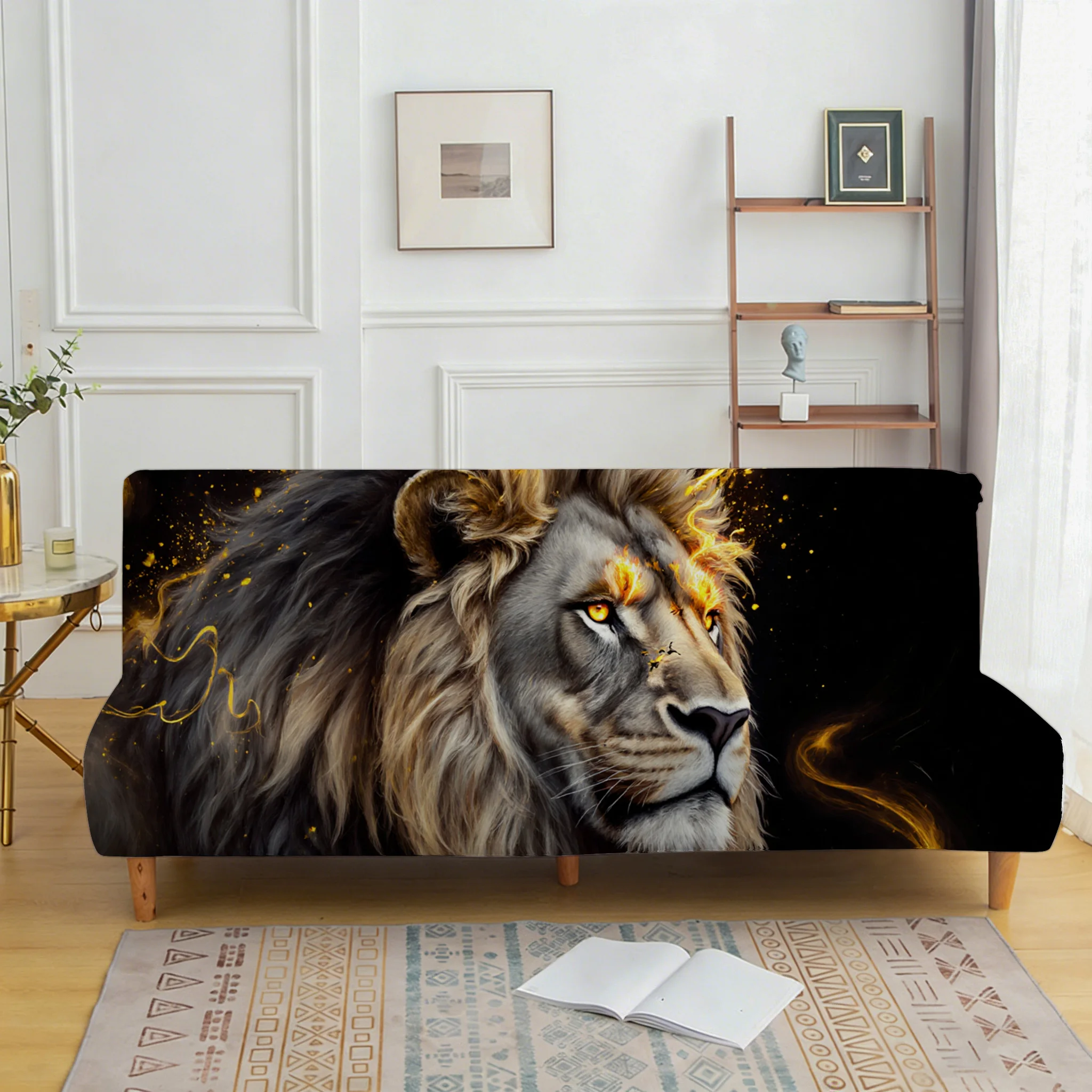 All-inclusive elastic sofa bed cover, domineering flame lion sofa bed cover, easy installation, machine washable