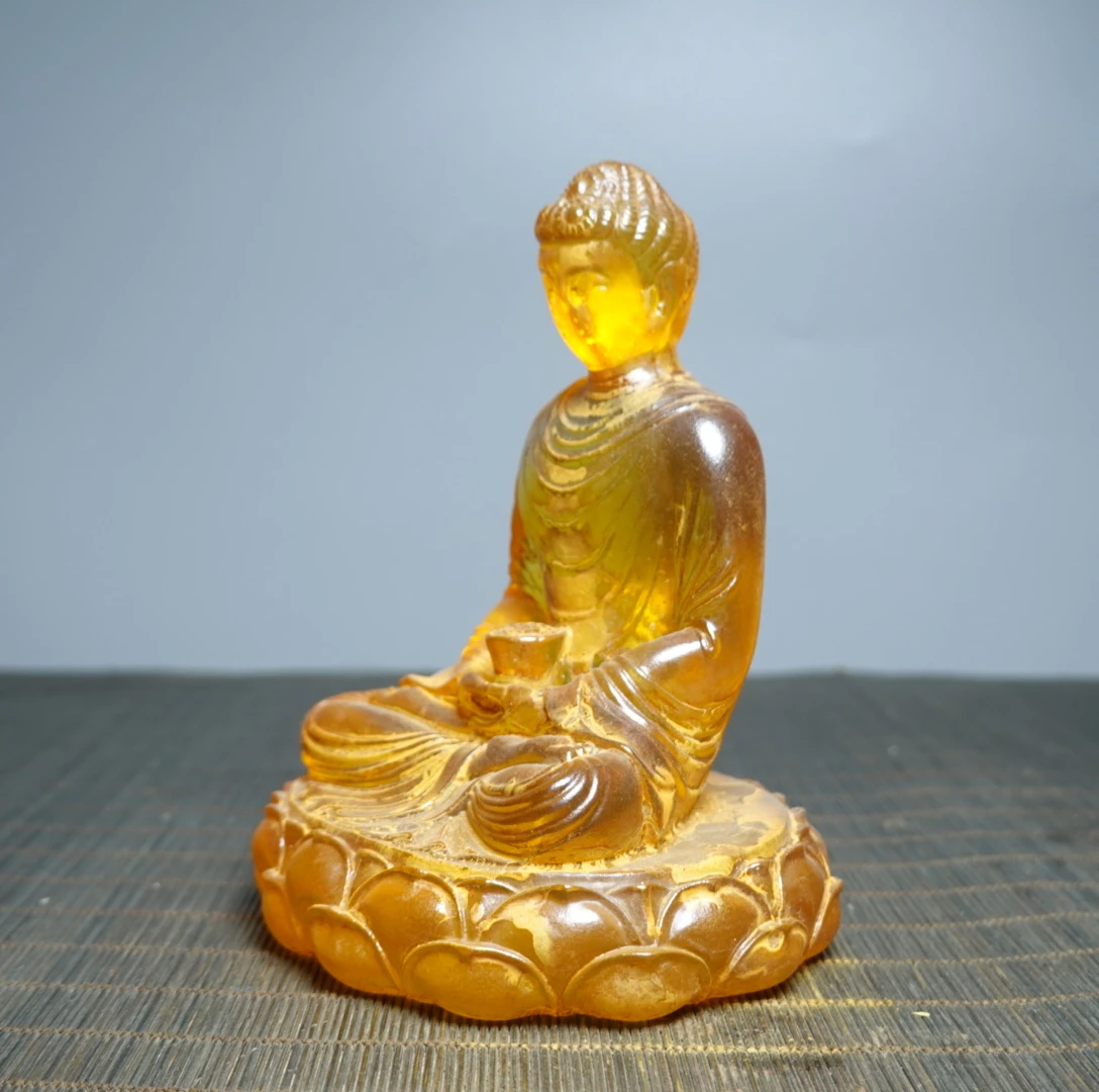 Ancient China Colored Glaze Golden Liuli Crystal Buddha Statue Ornament Feng Shui Home Decoration Accessories For Living Room