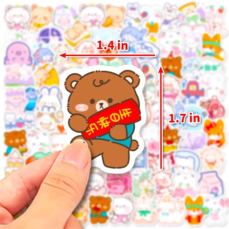 Pegatina de PVC de oso fresco Kawaii para niños, papelería coreana, suministros escolares, decoración de álbumes de recortes, 10/30/50/100 piezas