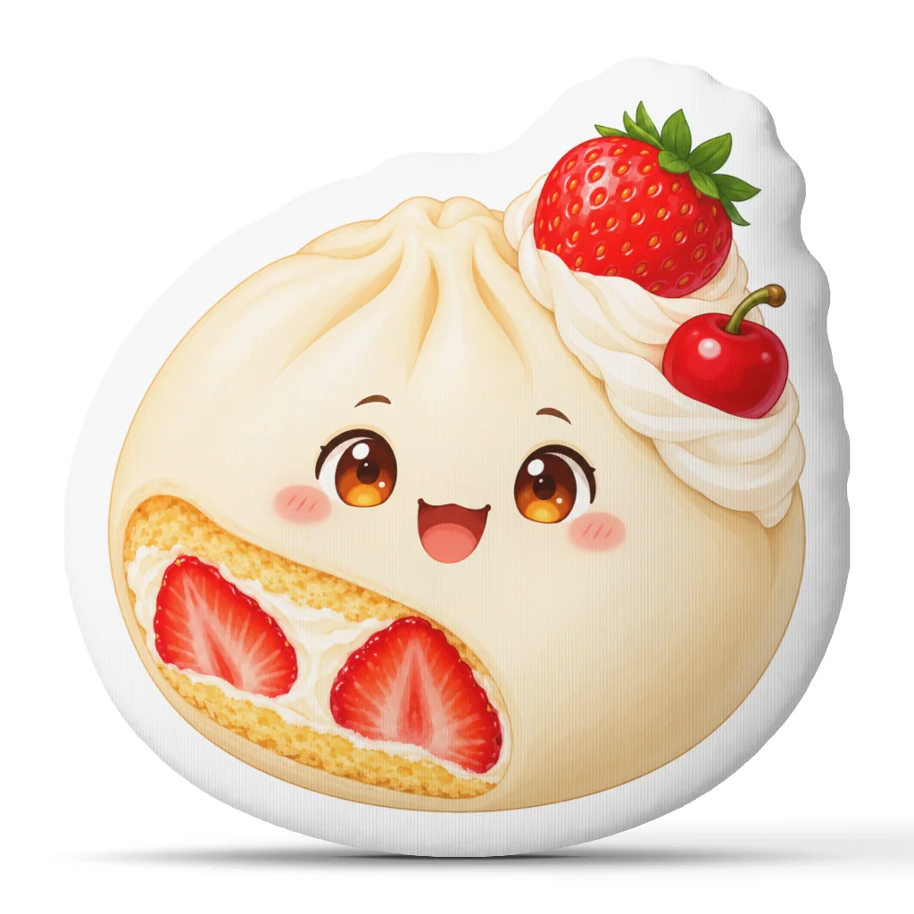 Cute Strawberry Cream Cake Bao Pillow Kawaii Dessert Dumpling Cushion Stuffed Throw Pillow Sofa Home Decor Gift Sweet Treat