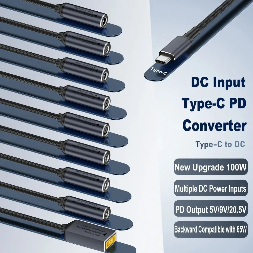 PD 100W DC to Type C Converter 5.5X2.5 7.4X0.6 Square Mouth Laptop Charging Cable Tablet Mobile Phone for Lenovo/HP/Samsung