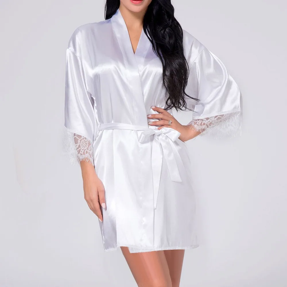 

Women Sexy Lingerie Smooth Satin Comfortable Robes Lace Border Nightdress Short Sleeve Skin-friendly Breathable Nightwear