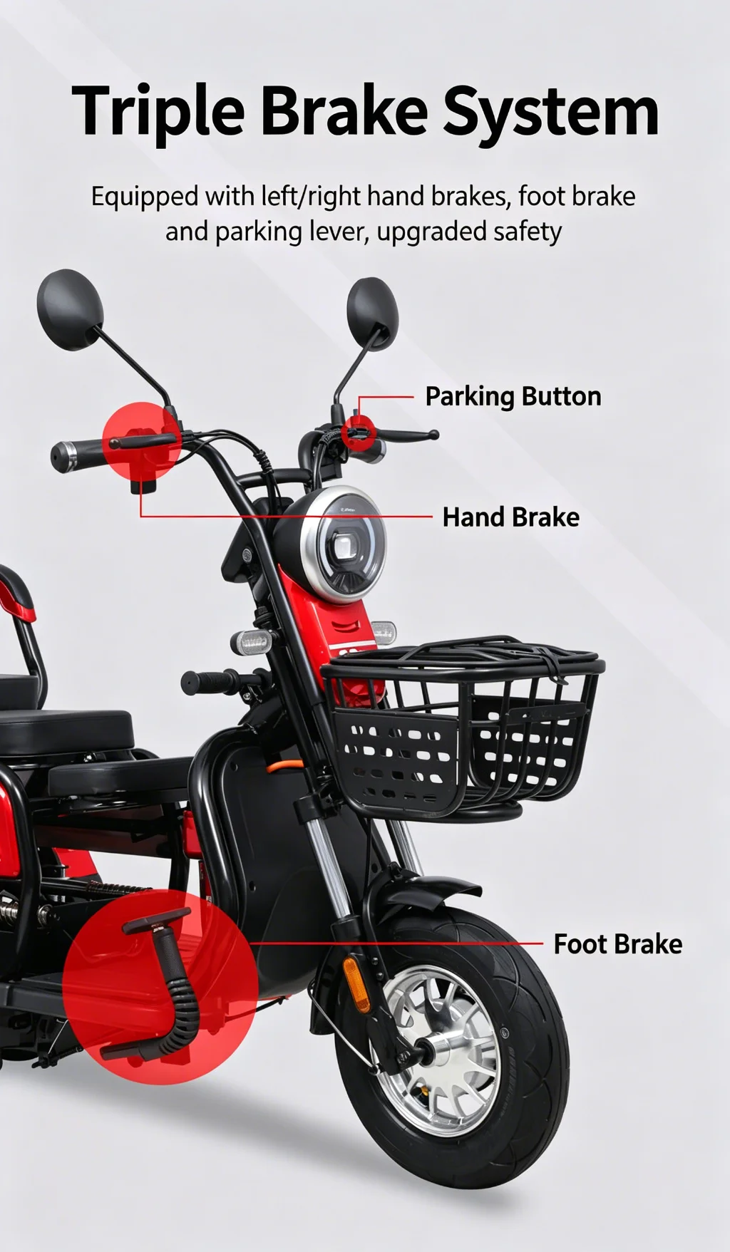 Electric Tricycle 600W Motor 48V 12Ah Lead-acid Battery Max Speed 25km/h 30km Range Small Household Electric Scooter