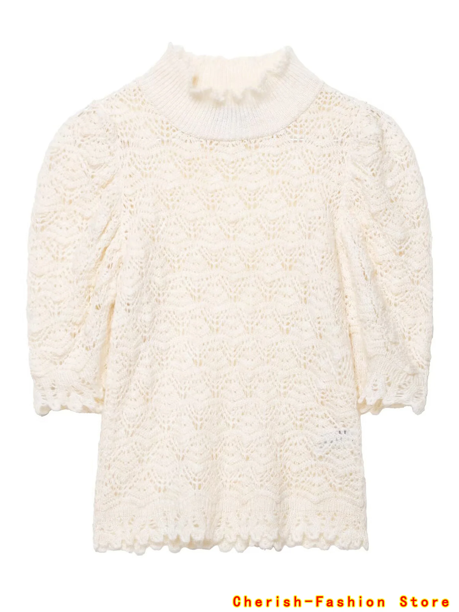 

Элегантная бежевая рубашка с коротким рукавом для женщин, милый пуловер, блузка, корейские топы с воротником-стойкой, осенняя милая одежда, трикотаж, хит продаж