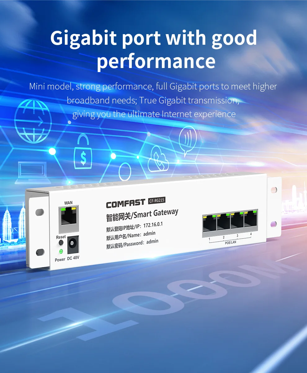 POE Switch De Rede Gigabit Intelligent Gateway 5 Port 1000Mbps 48V AC Wifi Seamless Roaming Router For iP Camera Wireless AP