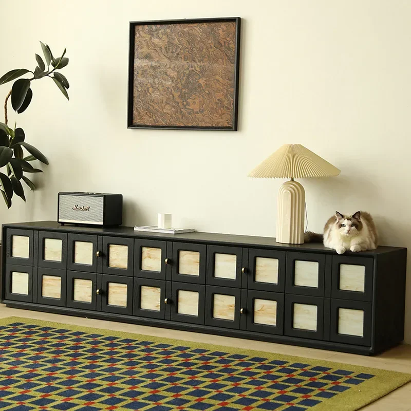 American retro TV cabinet coffee table combination solid wood black rectangular low cabinet home silent wind creative living r
