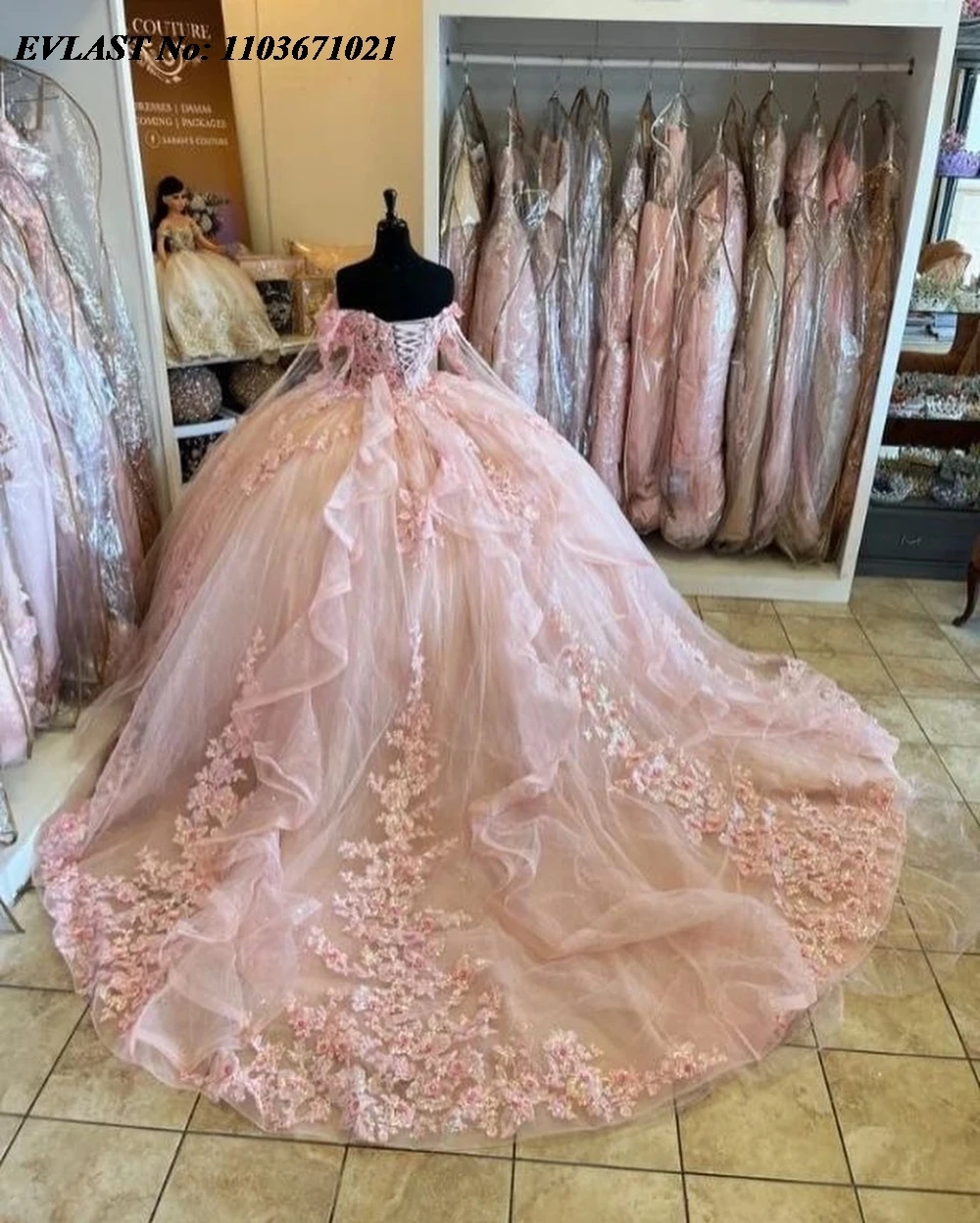 EVLAST Customized Pink Quinceanera Dress Ball Gown Lace Applique Beaded Mexico Corset Sweet 16 Vestidos De 15 Anos SQ752