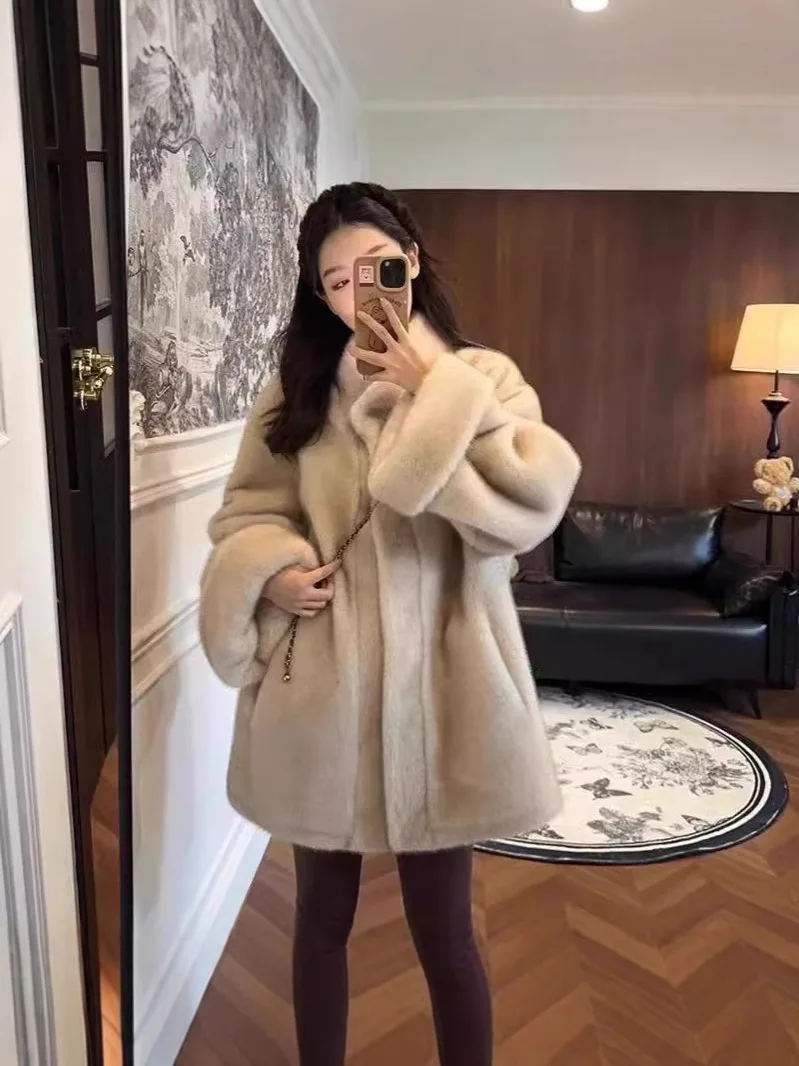 Długi płaszcz ze sztucznego futra damski wysokiej jakości wakacyjny młodzieżowy japoński styl miękki kobiecy modny elegancki czysta elegancja