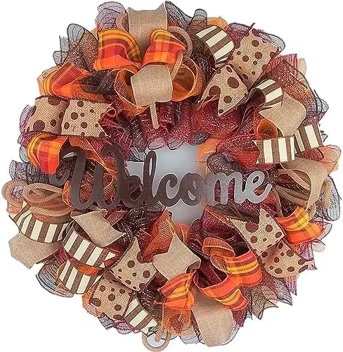 

Fall Door Wreath, Fall Wreaths for Front Door, Fall Decorations for Home Porch, Burlap Thanksgiving Autumn Monogram Door Wreaths