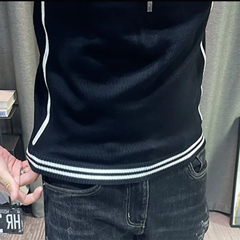 Irregular Lines Herren-Strick-T-Shirt, Sommer, Schwarz, Weiß, Kontrastfarbe, Rundhalsausschnitt, kurze Ärmel, atmungsaktives Strick-T-Shirt – Detail 15