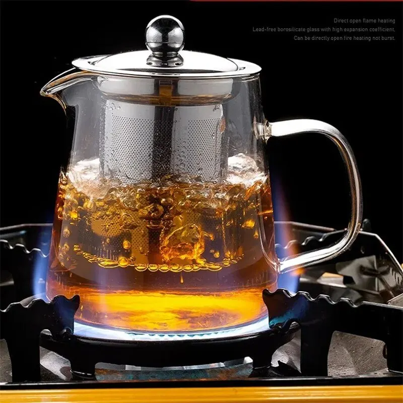 1Pc Transparent Glass Teapot, Including Stainless Steel Filter Liner, Resistant to High Temperatures, Suitable for Making Tea