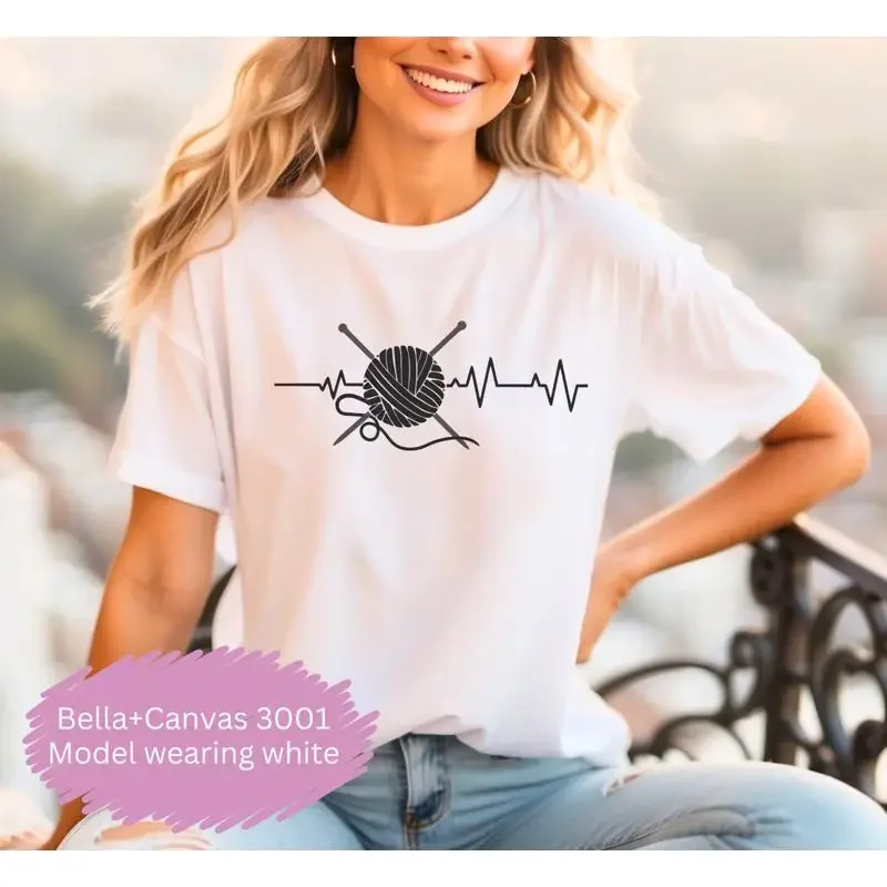 Knitting Heartbeat T Shirt Minimalist Crochet For Lover
