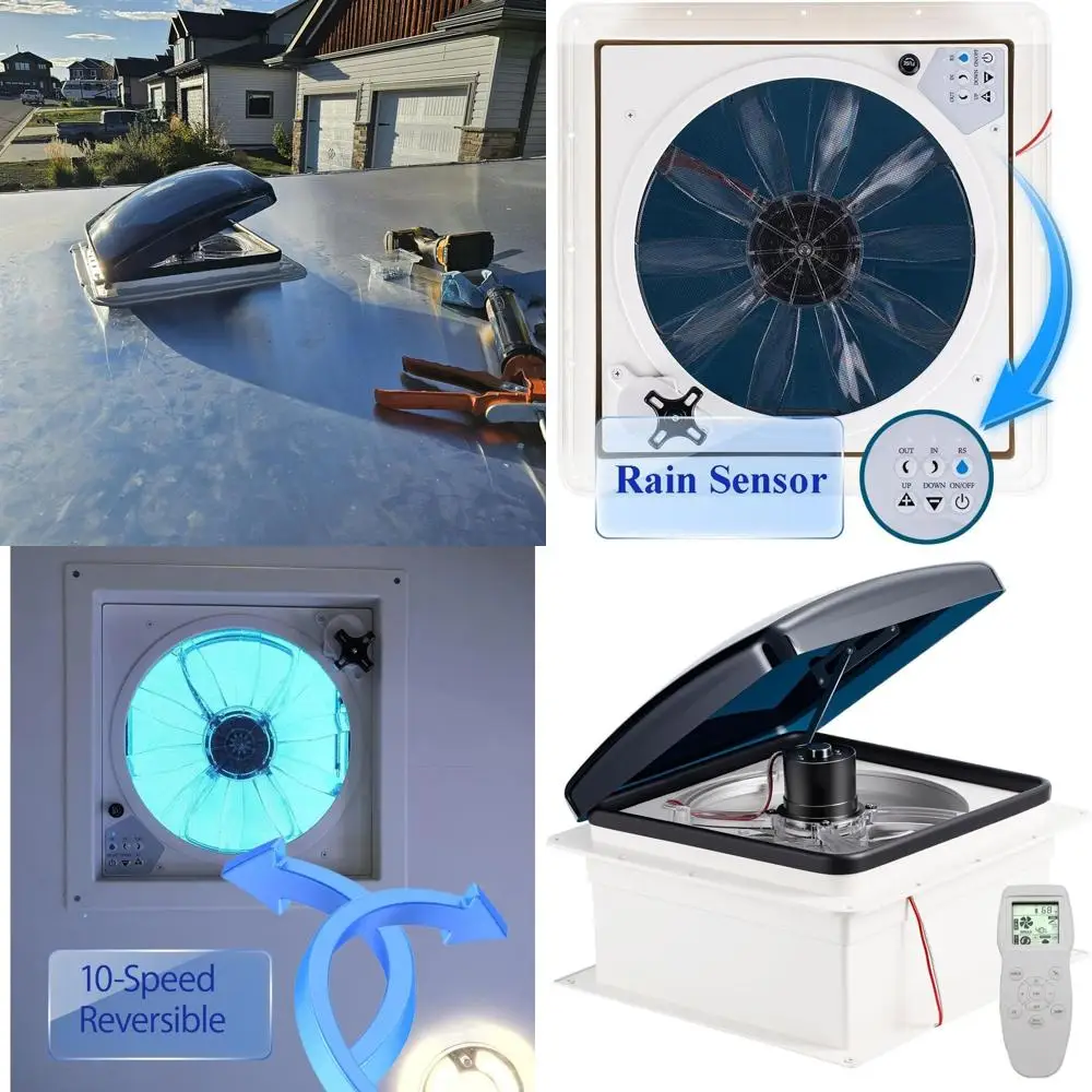 سقف مروحة تنفيس RV 12 فولت، جهاز تحكم عن بعد 14 × 14 بوصة، 10 سرعات #1