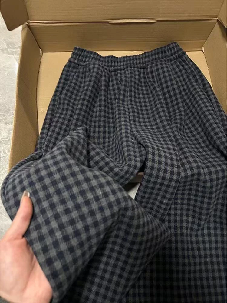 فو الفراء بنطال ذو قصة أرجل واسعة للنساء الخريف الرجعية منقوشة الرباط فضفاض سراويل تقليدية الكورية الشارع الشهير كل مباراة بنطلون مستقيم