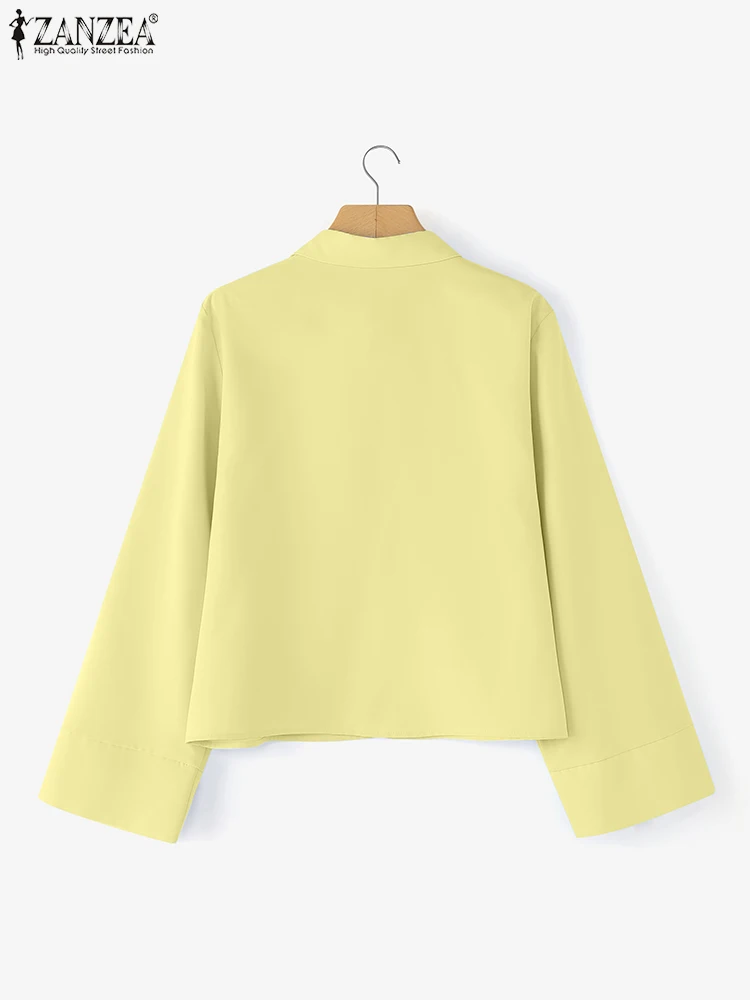 ZANZEA Fashion Women Long Sleeve Shirts Solid Color Bow Blouse 2025 Elegant Office Lady Tops Autumn Korean Blusas Streetwear