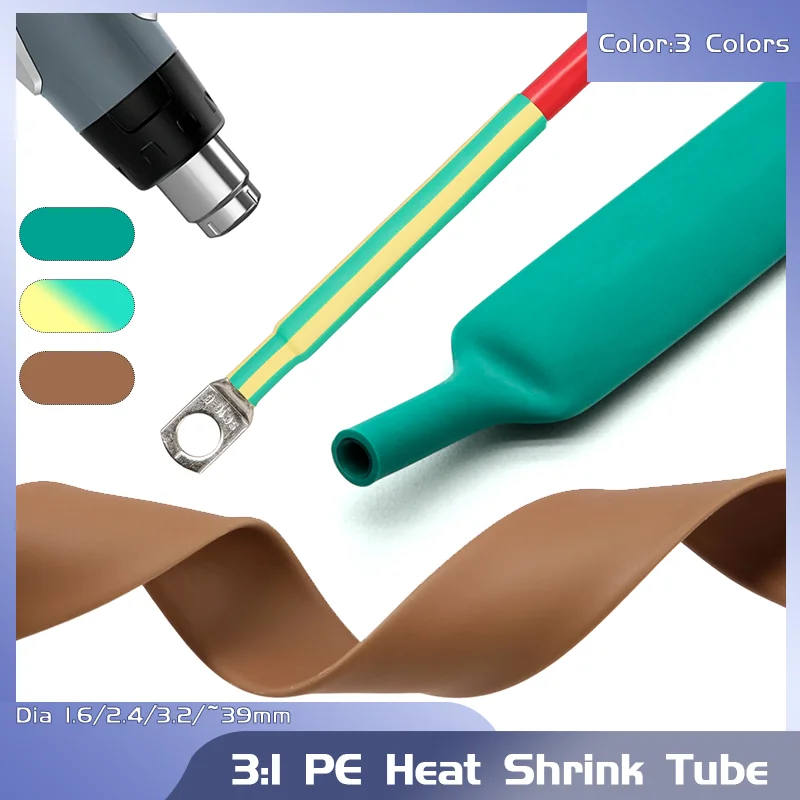 

3:1 Adhesive Lined Heat Shrink Tubing, Dia 1.6-39mm. Polyolefin Double Wall for Waterproof Sealing & Insulation. Assorted Colors