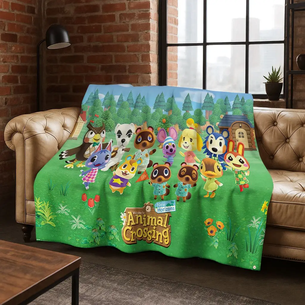 

Game Animal Crossing Wild World Cartoon Flannel Blanket,Cozy Soft Throw Blanket for Home Bedroom Bed Sofa Picnic Cover Gift Kids