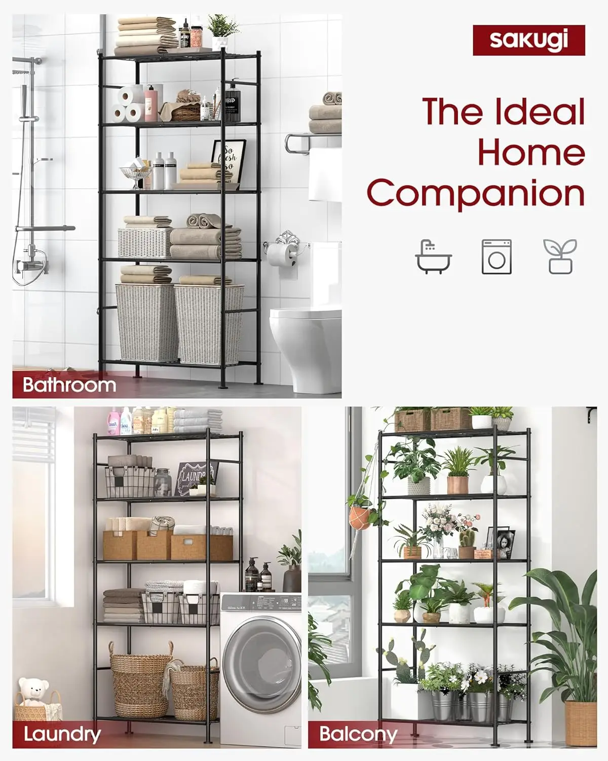 2パック5段スチール棚ユニット、ガレージや地下室用の調節可能な収納ラック、33.5x12.6x72インチ、ブラック