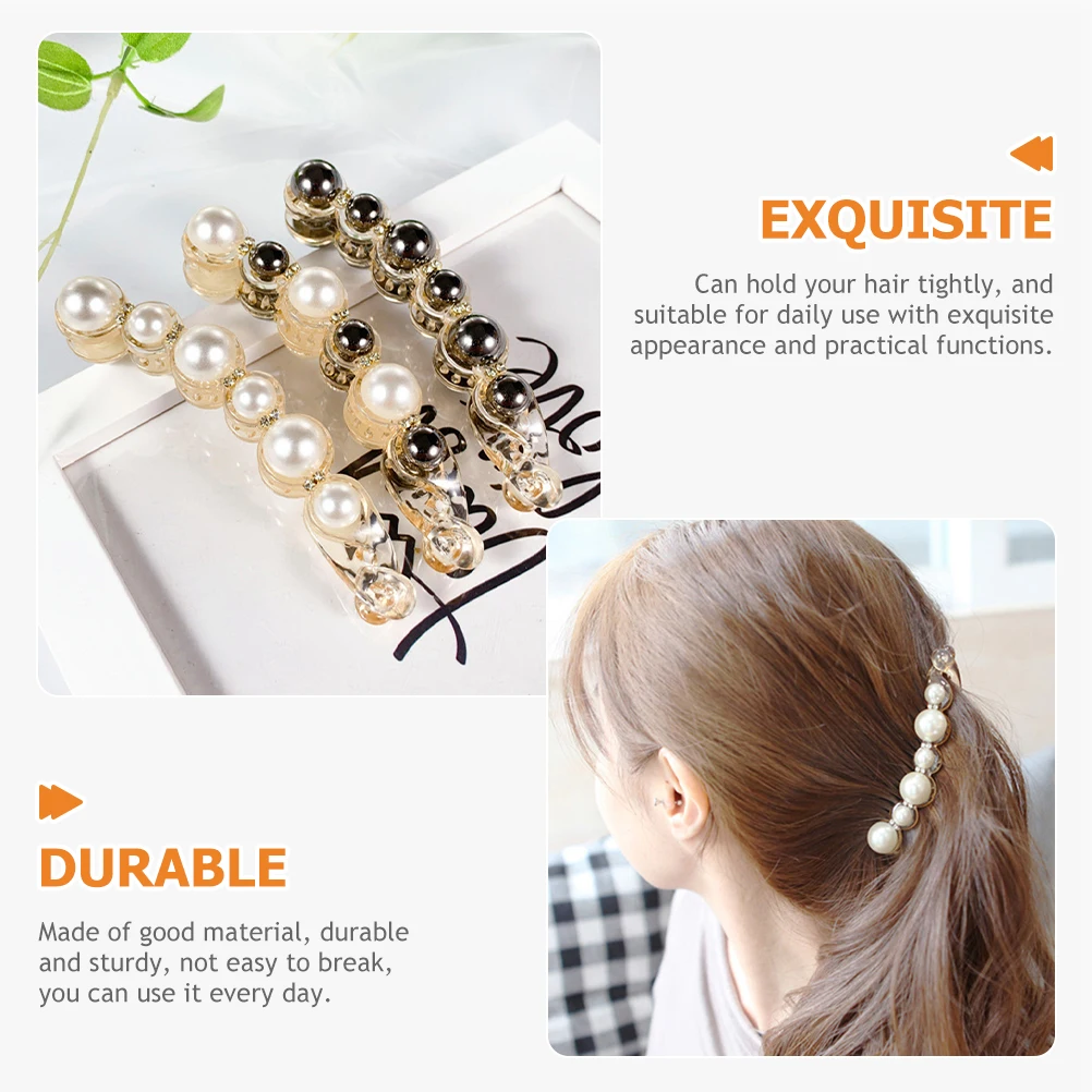 

3 Pcs Pearl Hair Clip Banana Clips for Headgear Cute Ponytail Plastic Small Miss
