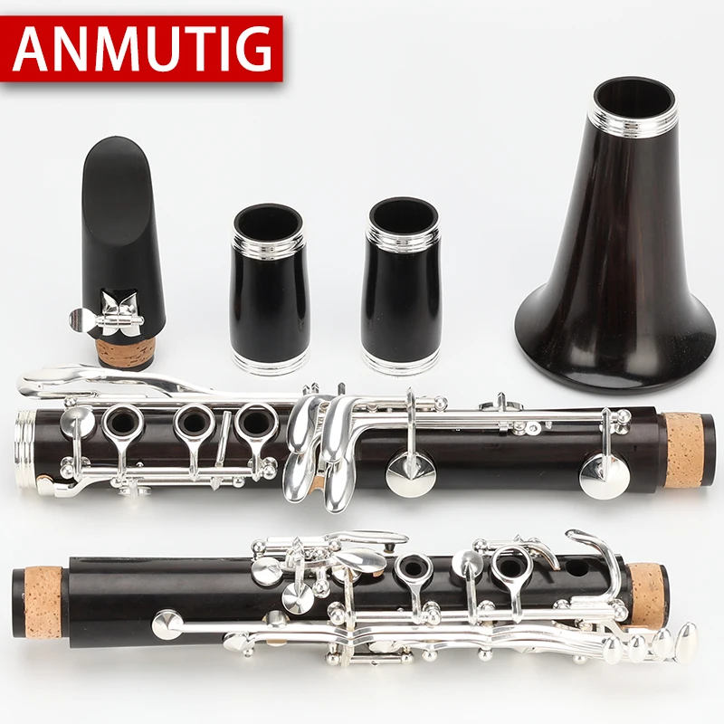 

ANMUTIG Clarinet Bb Wood Ebony Silver Plated Buttons 17 Keys Clarinet G51