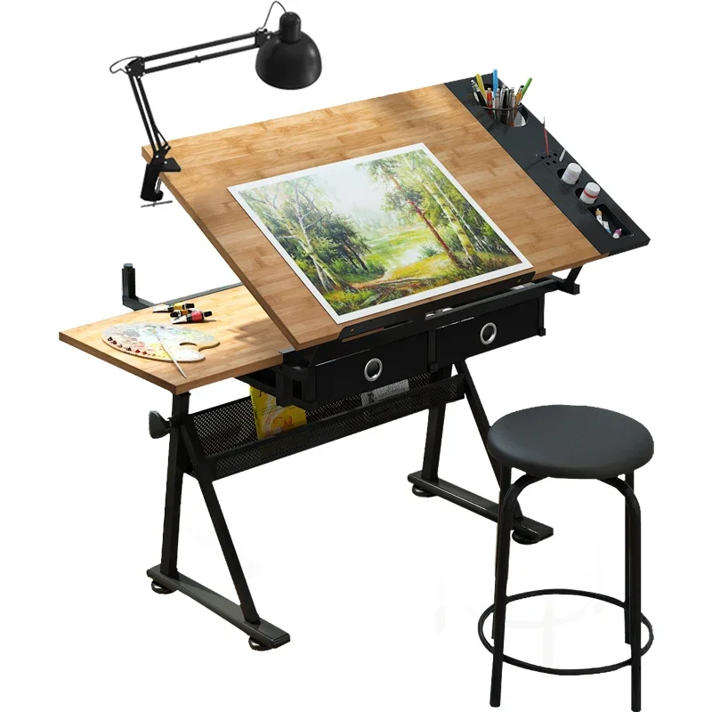 Solid wood liftable painting desk