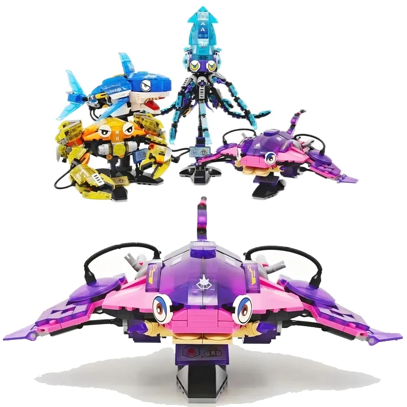 

Набор строительных блоков, океанская тематика, кальмар, акула, мобиль, краб, совместимая с развивающей игрушкой, подарок для мальчиков, Рождественский подарок