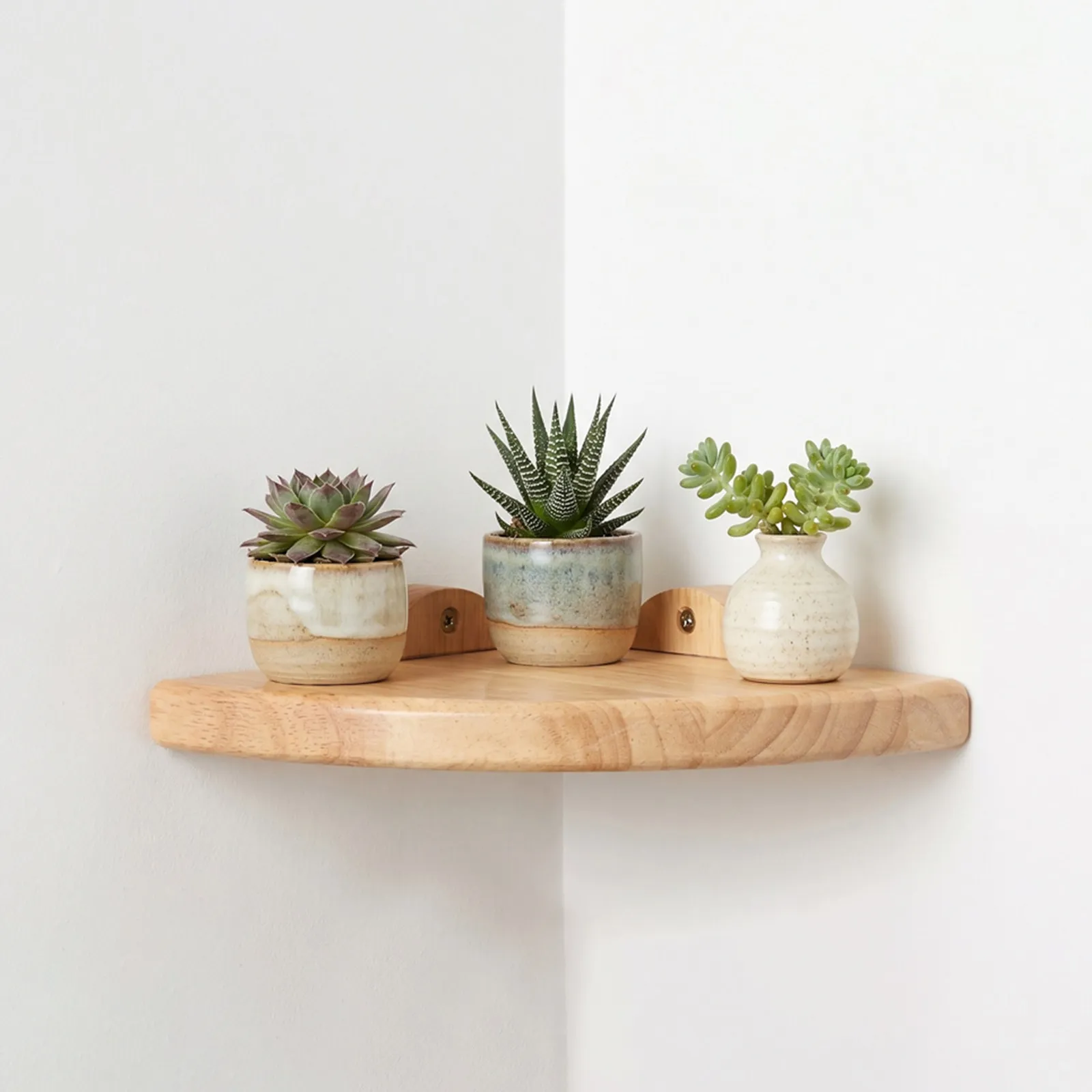 7 Inch Triangle Corner Wall Shelf Natural Wood Floating Shelf Display Rack for Books Plants Decor