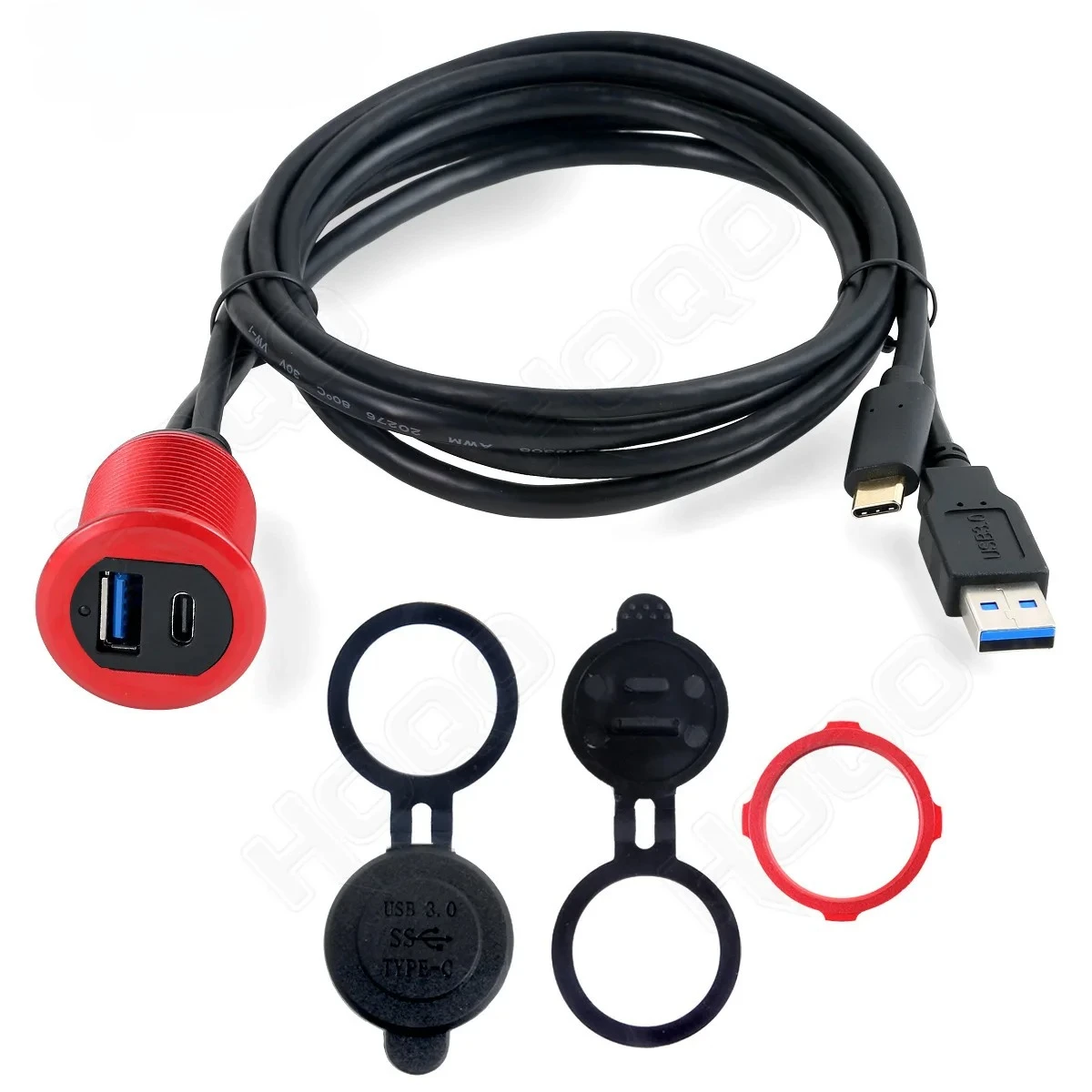 Waterproof USB 3.1 Adapter, USB&Type-C USB3.0 Extension Cable Flush Mount Car Boat Mount Extension for Dashboard Panel