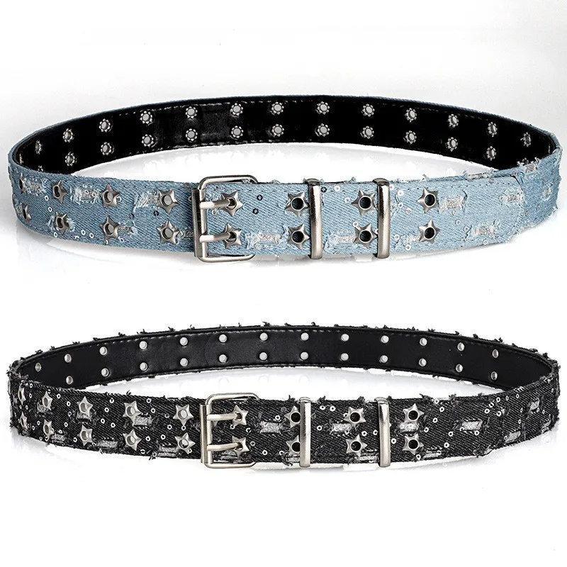 Cinto feminino casual punk europeu e americano, decoração elegante em forma de estrela, cintura jeans de arte em tecido