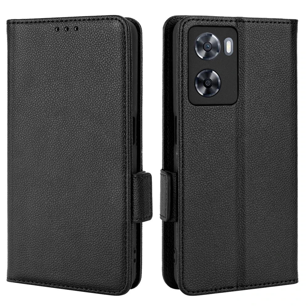 

Card Slot Wallet Cover For Oppo A55s A57 A58 4G Magnetic Button Flip Leather Side Button Lychee Pattern Shockproof Phone Case