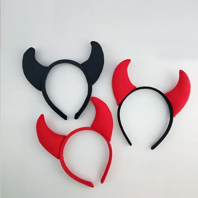 

Adults Kids Plush Men Boy Animal Black Red Devil Horn Headband Demon Hairband Gift Birthday Party Cosplay Costume Halloween