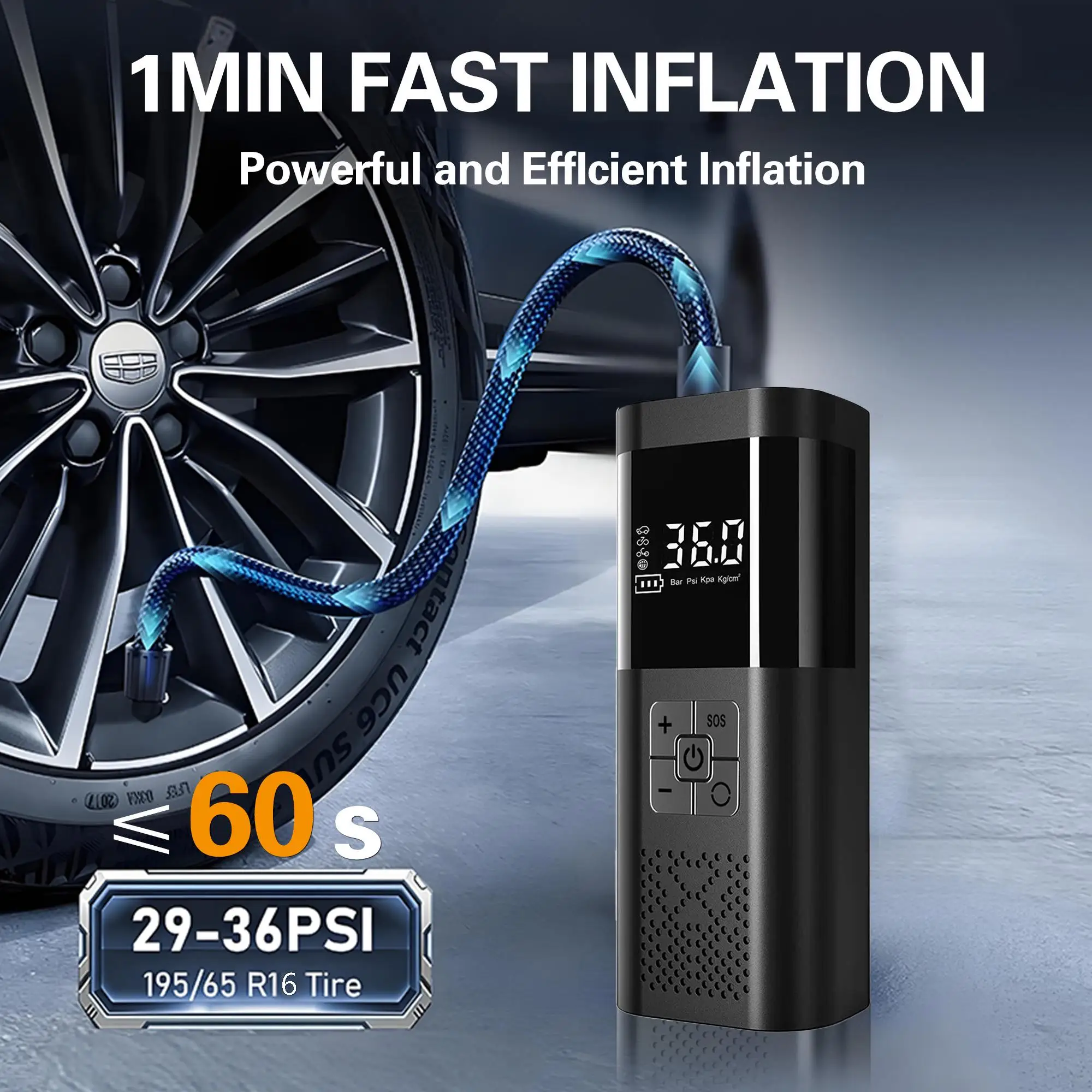 STSCELZ Dual Screen Tire Inflator Portable Air Compressor Cordless Pump with 3 Modes Light for Car Tires Motorcycle Bike Ball