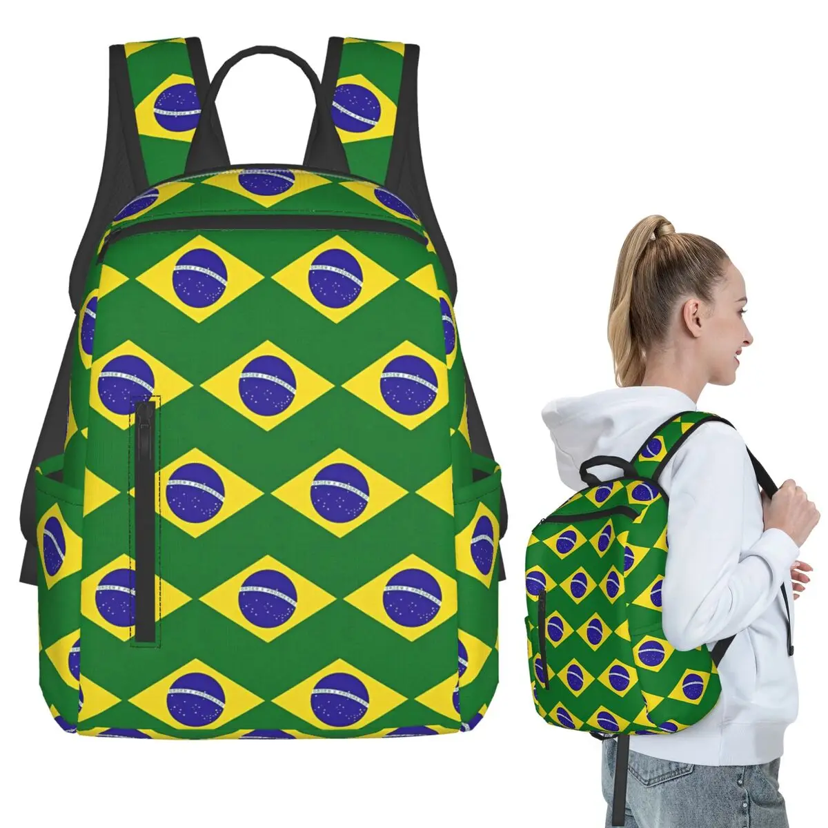 

Brazilian Flag Brazil Backpack Student BookBag Children School Bag Computer Shoulder Bags Men Women