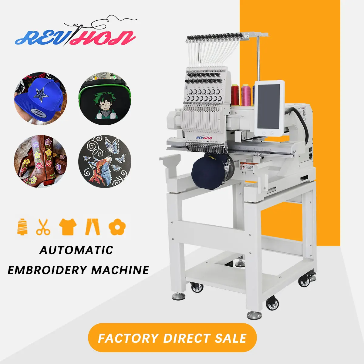 REVHON Computerized Automatic Single Head Cap Embroidery Machine with 1200 RPM Max Speed 600x400MM Embroidery Area
