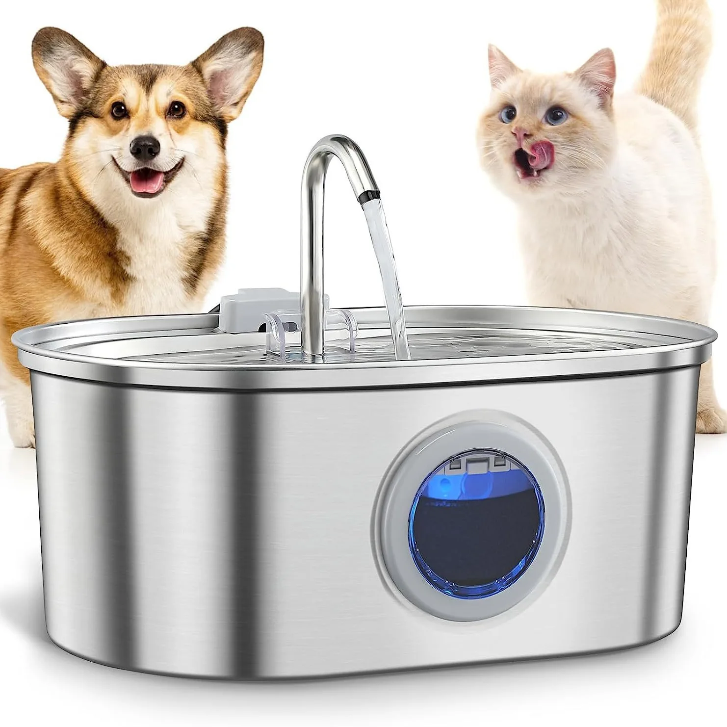 3.2L Stainless Steel Cat Water Fountain with sensor 108oz Super Quiet Pet Auto Filter USB Transparent Window Cat Water Dispenser