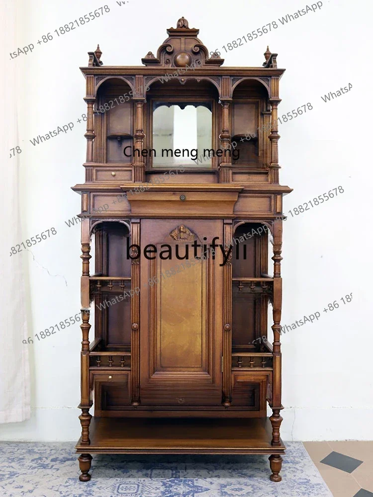 

European French solid wood tenon and mortise wine cabinet decorative cabinet American home retro porch cabinet