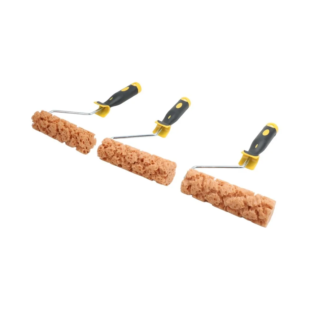 Wall Decoration Roller Brush Kit 3 Piece Set with Textured Sponge Rollers and 6 Inch Pattern Brushes for Artistic Wall Finishes