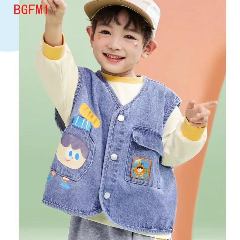 Spring Autumn Baby's Tank Top Kids Denim Vest Jacket Button Closure Casual Sleeveless Denim Waistcoats for Girls and Boys 1-8 Y