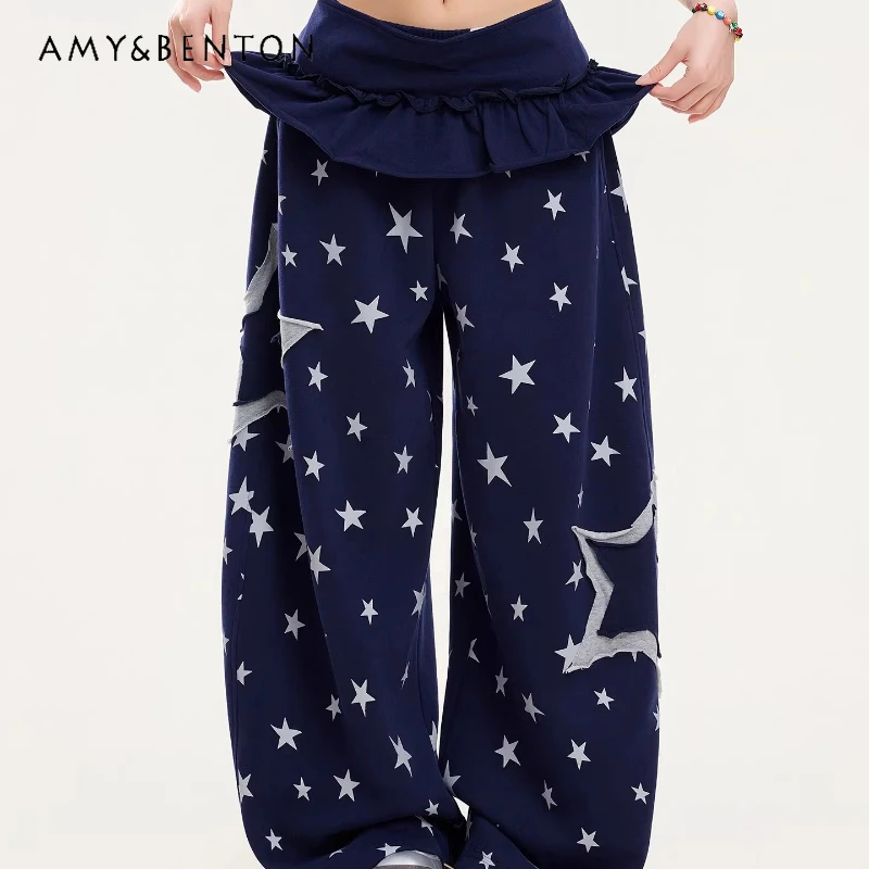 

Original Design Sub-culture Fart Curtain Splicing Casual Women's Sweatpants 2026 New Star Printing Loose Y2k Floor Pants ladies