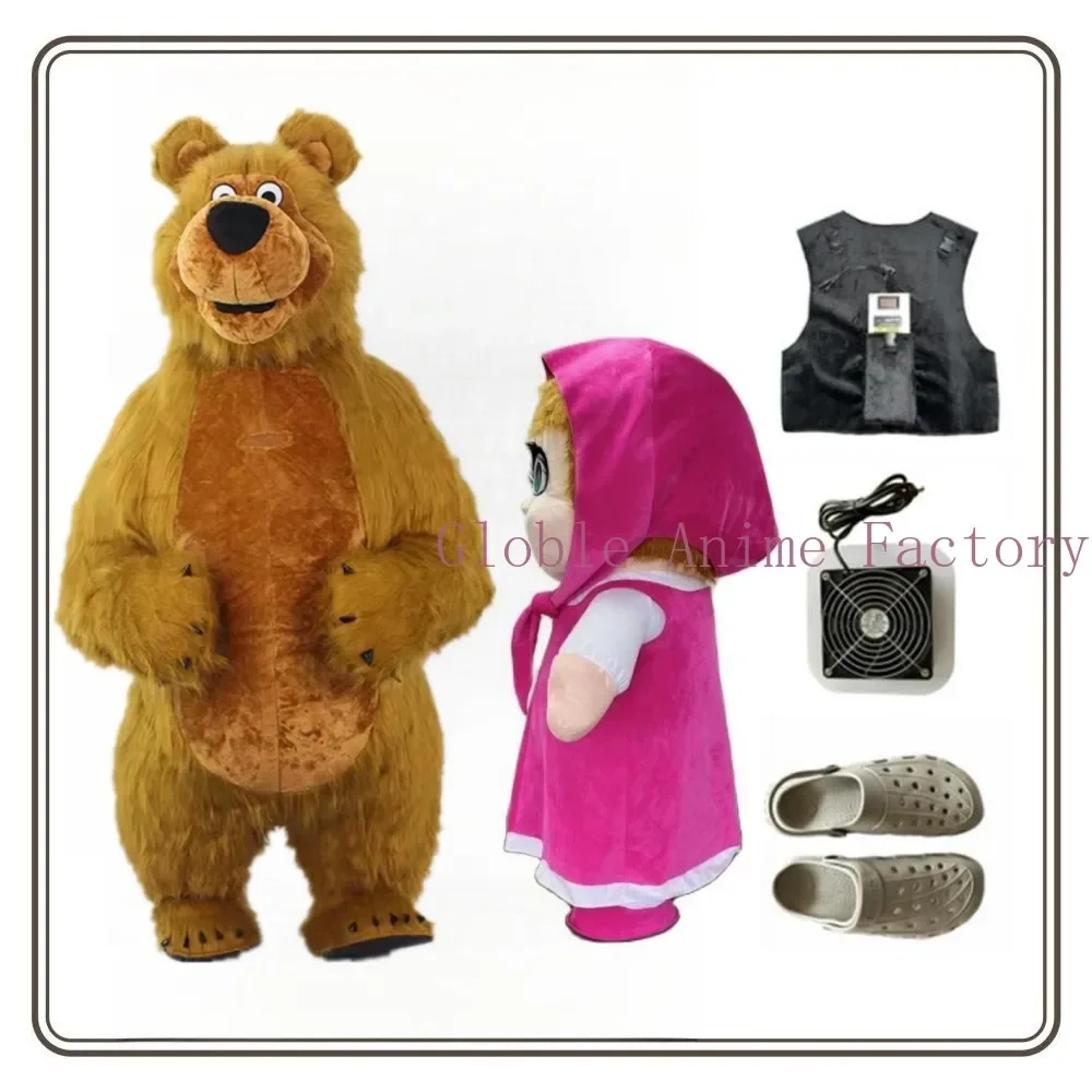 Inflatable Cute Furry Plush Brown Bear Mascot Costume Fursuit Halloween Promotion Halloween Cosplay Party Dress Party Cosplay