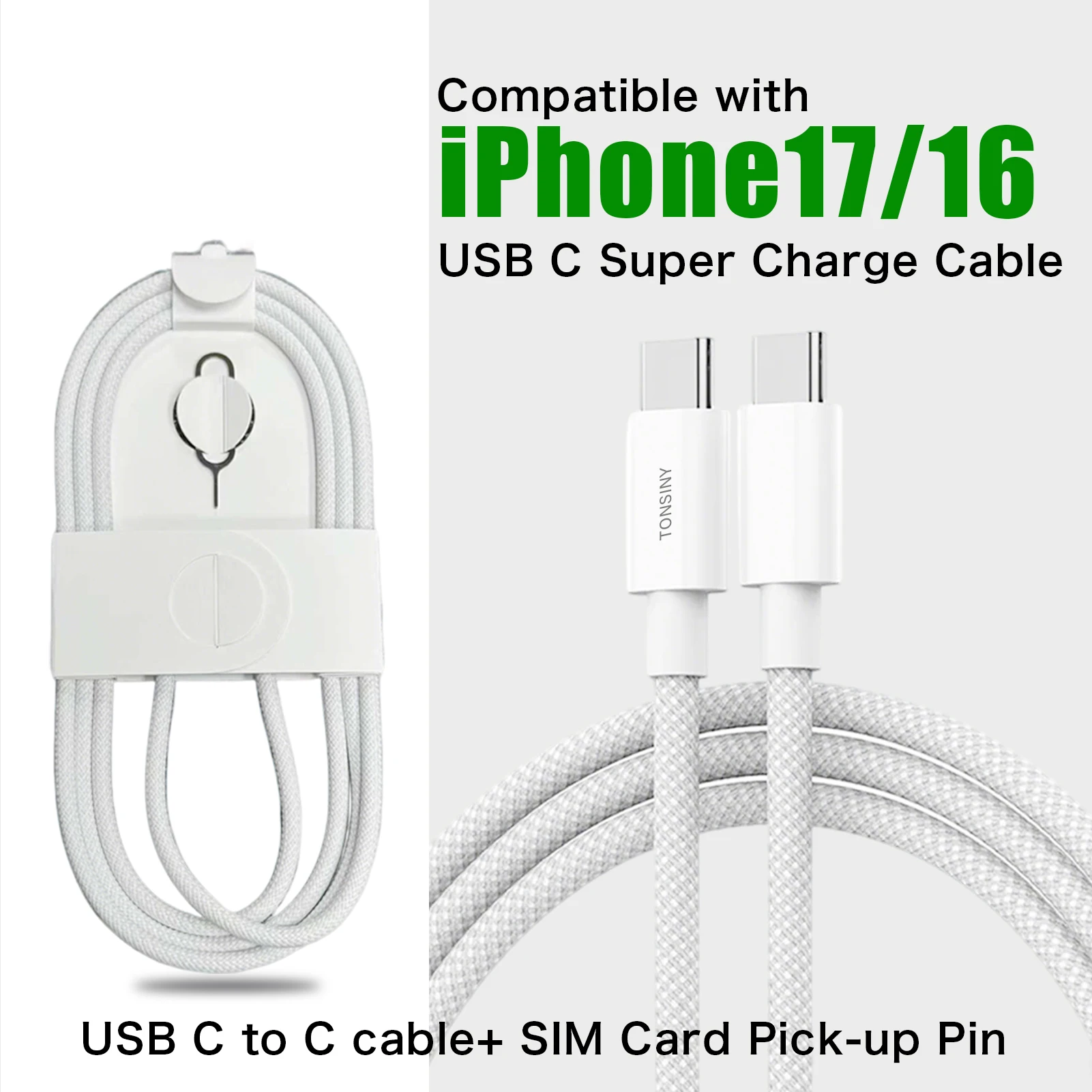 Original 60W USB-C Cable for Apple iPhone Air 17 16 15 cord for Samsung Honor Xiaomi Google Type C Weaving line sim card Ejector